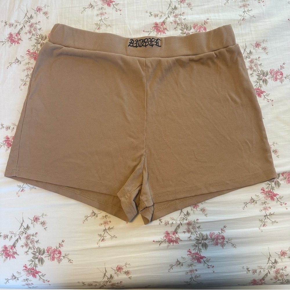Tan High-Waisted Shorts
